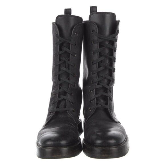 Bottega Veneta Lace-Up Mid-Calf Combat Boots | Black | Size EU 37 US 7 - Picture 1 of 7